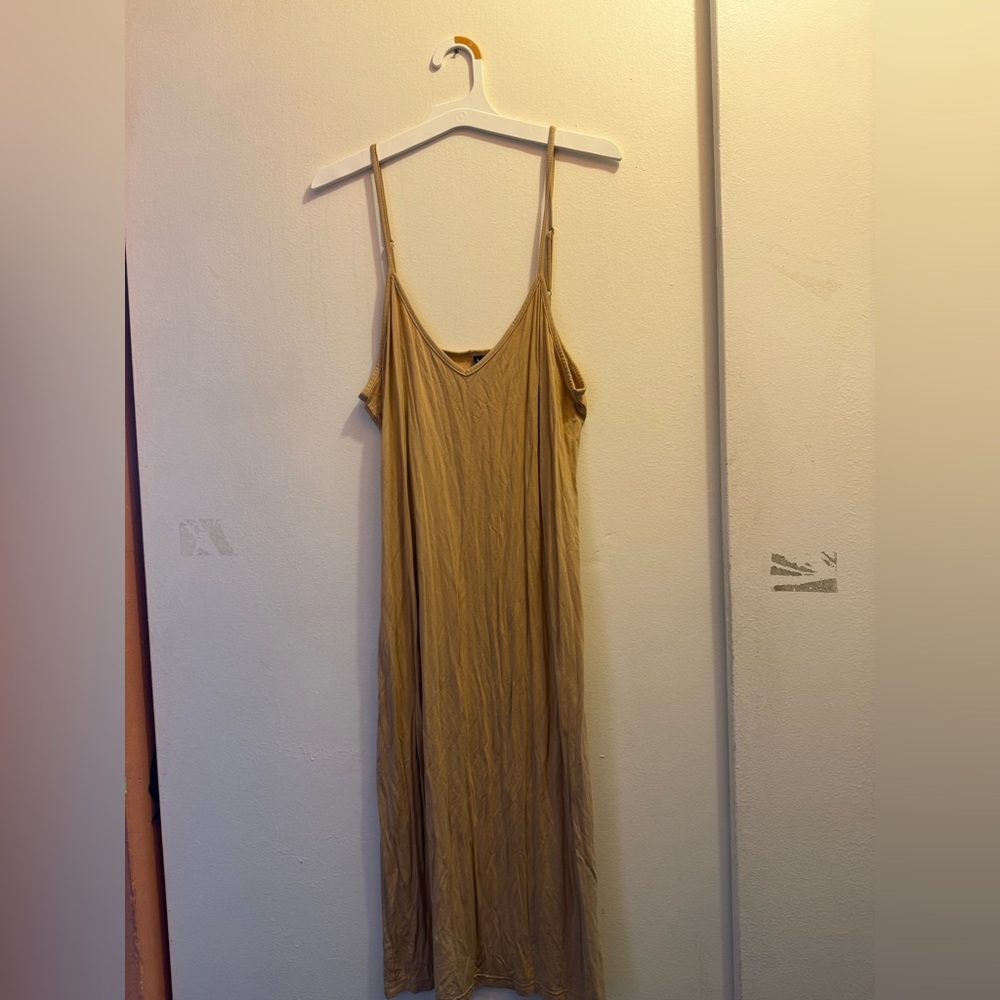 Simple Spaghetti Strap Slip Dress in Tan
